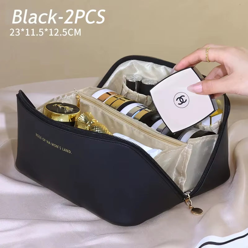 2Pcs Cosmetics Storage Kit Large Capacity Travel Toiletry Bag Makeup Bag Ins Advanced Sense Portable Cosmetic Storage Bag